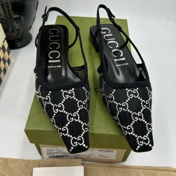 Gucci Shoes - Women's Gucci GG crystal sling back pumps size 40 made in Italy
